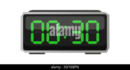 Réveil numérique. Zéro trente fois. Heure 00 30. Vecteur de nombres verts. Illustration de Vecteur