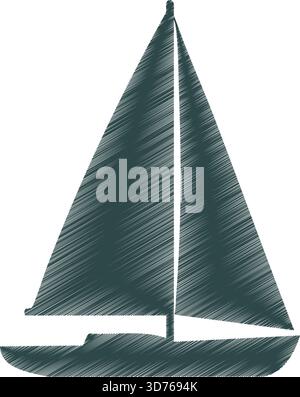 Un voilier minimaliste avec une grande grande grande voile triangulaire et une coque mince montrée en profil latéral sur l'eau calme Illustration de Vecteur