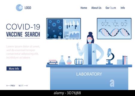 Modèle de page de renvoi de recherche de vaccins et de soins de santé. Les scientifiques étudient le virus moléculaire. Le laboratoire a inventé la guérison du nouveau coronavirus. Concept Web isola Illustration de Vecteur