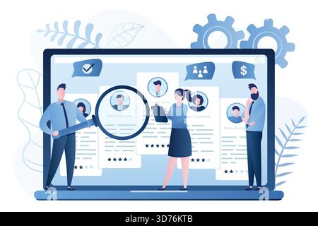 Agence de recrutement. Bannière d'emploi d'affaires. Recherche et embauche d'employés site en ligne ou sélection des ressources humaines. Les chefs de bureau travaillent en équipe. Inter Illustration de Vecteur