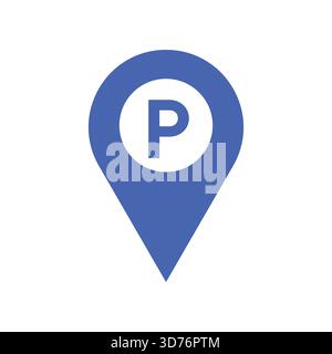 Icône d'épingle d'emplacement de stationnement – marqueur cartographique GPS bleu avec la lettre P pour l'aire de stationnement, la navigation, les cartes de ville, les transports, les applications de voyage et la direction urbaine Illustration de Vecteur