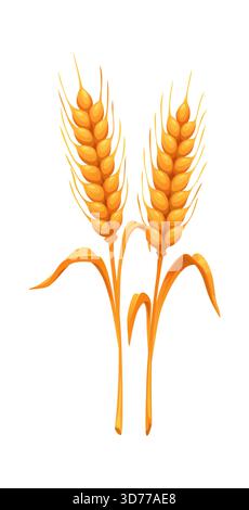 Oreilles de blé de dessin animé avec tige et feuilles dorées d'automne. Icône de vecteur d'agriculture biologique de l'orge jaune, de l'avoine ou du seigle, symbole de la récolte naturelle et agricul Illustration de Vecteur