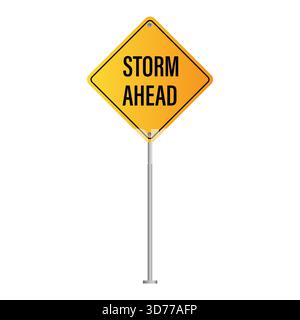 Icône de signe tempête. Symbole d'avertissement jaune. Texte de tempête. Conception vectorielle. Illustration de Vecteur