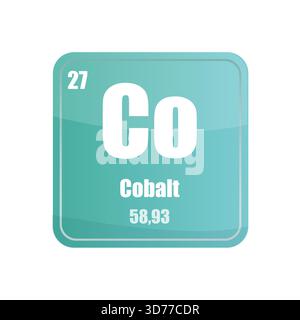 Dalle à élément chimique en cobalt. Numéro atomique vingt-sept. Icône de vecteur de signature CO. Forme carrée bleu vert. Illustration de Vecteur