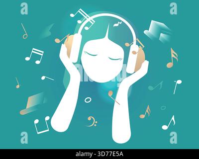 Une fille écoute de la musique avec casque profitez et plongez dans la mélodie illustration vectorielle graphique EPS 10 Illustration de Vecteur