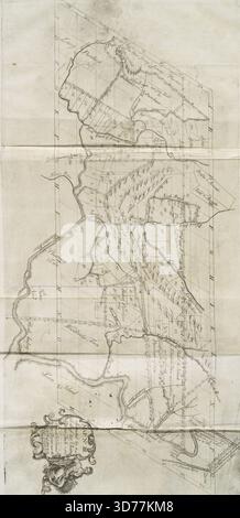 Carte n° III pour accompagner un projet de loi à la chancellerie du New Jersey, au procès de John, comte de Stair contre Benjamin Bond, 1747. Publié à New-York par James Parker, avec des copies vendues par lui et Benjamin Franklin à Philadelphie. La carte est liée à l'histoire d'Elizabeth (N.J.), aux transferts de terres indiennes, aux concessions de terres dans le New Jersey et aux limites de villes comme Newark (N.J.) et de régions incluant les régions de la rivière Passaic et de la rivière Raritan. Il mesure 29 x 62 cm, plié à 35 x 21 cm Banque D'Images