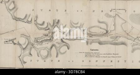 Carte de la rivière Byram depuis son embouchure à Lyons ou Byram point jusqu'à la tête de l'eau de marée à l'ancien Wading place, montrant les lignes de démarcation proposées par les New York & Connecticut Boundary Commissioners, 1856, pour accompagner le rapport des New York Commissioners à la législature, 1857. Additional, No 3., 1857., Albany, N.Y. ? Éditeur, les commissaires. Rivières de New York (État) et du Connecticut, frontières, et rivière Byram (N.Y. et Conn.), 1 carte ; 40 x 123 cm Banque D'Images