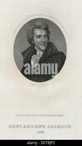 Gravure en pointillés du général Andrew Jackson, publiée en 1881. L'œuvre a été créée par Joseph Wood, qui était actif entre 1778 et 1830. Il représente Jackson, qui a vécu de 1767 à 1845. Le lieu d'émission est New York Banque D'Images