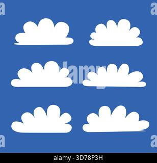 Une collection de formes de nuages de dessins animés plats simples disposés dans une grille. Illustration de Vecteur