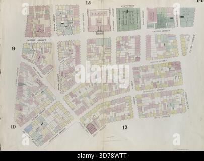 Carte bornée par canal Street, Mott Street, Cross Street, Mulberry Street, Chatham Street, Pearl Street, Elm Street, 1857 - 1862, Perris & Browne., 1857 - 1862., New York. Éditeur, Perris & Browne. Manhattan (New York, N.Y.), immobilier, New York (État), New York Banque D'Images