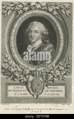 Portrait de Louis XVI, roi de France et de Navarre, né à Versailles le 23 août 1754. La gravure a été réalisée par Clément Pierre Marillier en 1775 et publiée à Paris par Esnauts et Rapilly Banque D'Images