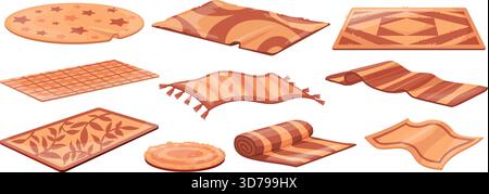 Tapis de laine de dessin animé. Tapis bruns artisanaux, tapis traditionnel mat sol confortable maison intérieur salon décoration de sol tapis oriental rouleau tapis tapis tapis tapis tapis moelleux moquette douce Illustration de Vecteur