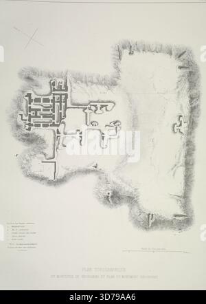 Carte topographique du monticule de Khorsabad et plan du monument découvert, créé par Eugène Flandin entre 1849 et 1850. Publié par imprimerie nationale à Paris. Le travail se concentre sur les antiquités assyriennes et les sites archéologiques, en particulier Ninive, une ville éteinte, et comprend des gravures Banque D'Images