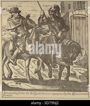 LAGNIET, Jacques (1620 ?1672) Don Quixote et Sancho Pansa 1650-52 gravure - C'est l'une des 38 grandes illustrations de la publication 'les Advantures du fameux Chevalier Dom Quixot de la Manche et de Sancho Pansa son escuyer.' --- mots-clés : ------------- Auteur : LAGNIET, Jacques titre : Don Quichotte et Sancho Pansa chronologie : 1651-1700 École : Français forme : graphique type : autre Banque D'Images