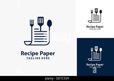 Papier et ustensiles pour la conception de logo de papier de recette de cuisson Illustration de Vecteur