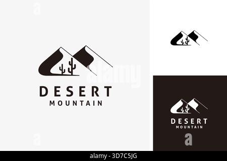 Montagne du désert avec symbole de logo de cactus illustration de conception d'icône Illustration de Vecteur