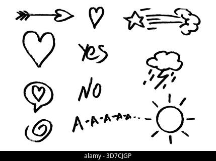 Ensemble de différents dessins à la main, doodles vectoriels. Illustration de Vecteur