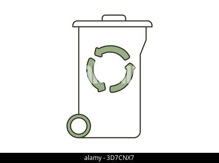 Poubelle avec une icône de signe de recyclage, illustration vectorielle plate. Illustration de Vecteur