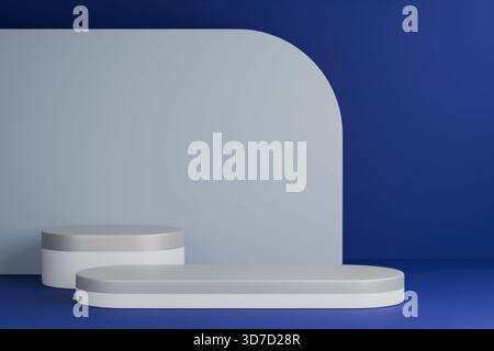 Les podiums blancs sont affichés sur fond bleu Banque D'Images