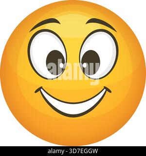 Un visage jaune souriant avec un grand sourire. Le visage est souriant et a une expression heureuse. Les yeux sont grands ouverts, et la bouche est grande ouverte, ce qui indique Illustration de Vecteur