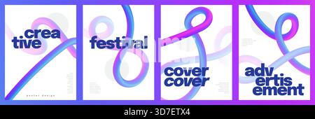 Ensemble d'affiches moderne et minimaliste avec lignes courbes de gradient colorées et 3D. Modèles créatifs de couverture, d'affiche ou de flyer pour la musique, les sports ou les festivals Illustration de Vecteur