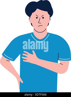 Un homme avec une chemise bleue est en colère et a les bras croisés Illustration de Vecteur