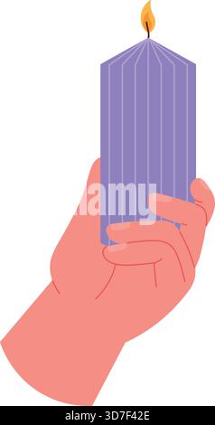 Une main tenant une bougie violette Illustration de Vecteur