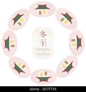 Cadre de célébration traditionnel Dongzhi. Icônes chinoises de maison. Texte festival Dongshi Illustration de Vecteur