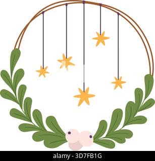 Une couronne avec des étoiles et des feuilles qui y pendent Illustration de Vecteur