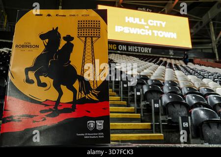 Hull, Royaume-Uni . 25 novembre 2025. De gauche à droite, le programme du jour du match avant Hull City vs Ipswich Town - EFL Championship au MKM Stadium. Crédit : Freddie Yeo/Alamy Live News Banque D'Images