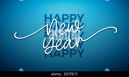 2026 illustration de bonne année avec lettrage de typographie dessiné à la main sur fond bleu rayé. Conception de saison de vacances de Noël pour carte de voeux Illustration de Vecteur