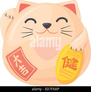 Icône de dessin animé Maneki neko. Jouet de chat chanceux isolé sur fond blanc Illustration de Vecteur