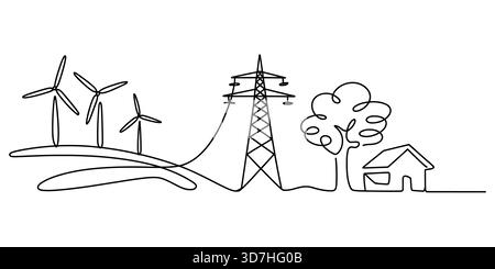 Concept d'énergie durable : énergie éolienne, réseau, nature et maison Illustration de Vecteur