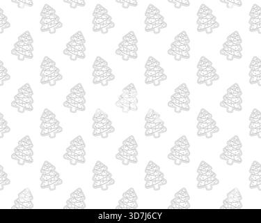 Motif sans couture d'arbres de Noël stylisés entourés en noir avec des ornements et des guirlandes, disposés en diagonale Illustration de Vecteur