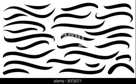 Illustration vectorielle de lignes de tirage de main grunge. Soulignez un trait de typographie, des griffonnages, des courbes. Le stylet permet de tracer des traits barrés. Des formes à main levée audacieuses. Illustration de Vecteur