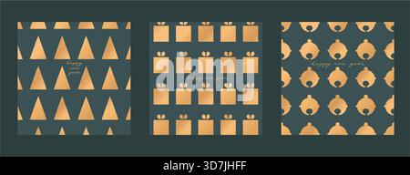 Élégant modèle de boîte cadeau de bonne année avec des éléments décoratifs dorés. Modèle de papier d'emballage vectoriel simple de luxe pour le présent. Illustration de Vecteur