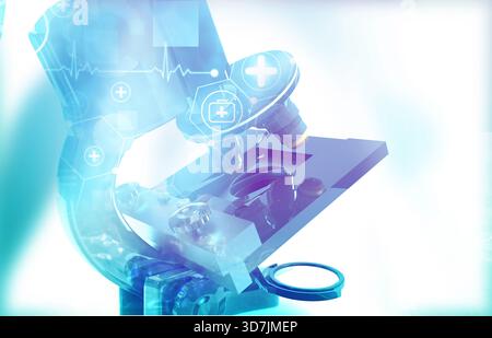 Microscope abstrait avec fond d'icône scientifique. illustration 3d. Banque D'Images