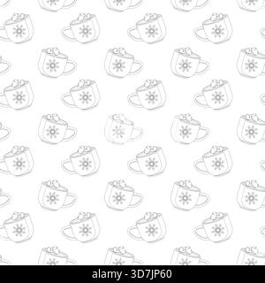 Motif hivernal sans couture de tasses remplies de chocolat chaud et surmontées de guimauves. Chaque tasse est ornée d'un motif flocon de neige Illustration de Vecteur