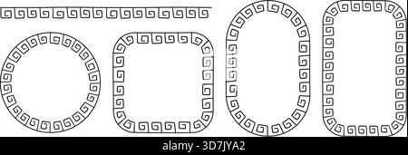 Ensemble de cadres de doodle grecs. Cercle romain dessiné à la main, cadre ovale et rectangulaire. Motif grec ou romain ancien motif de bordure. Eléments d'ornement anciens Illustration de Vecteur