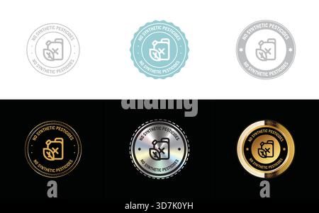 Badge sans pesticides synthétiques – étiquette d'agriculture biologique, timbre alimentaire sans produits chimiques et sceau vectoriel de produit écologique Illustration de Vecteur