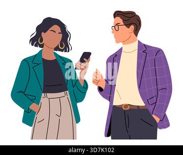 illustration vectorielle d'une femme et d'un homme parlant Illustration de Vecteur