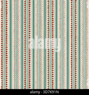 Rayures verticales dessinées à la main et lignes pointillées motif sans couture en sarcelle et rouille Illustration de Vecteur