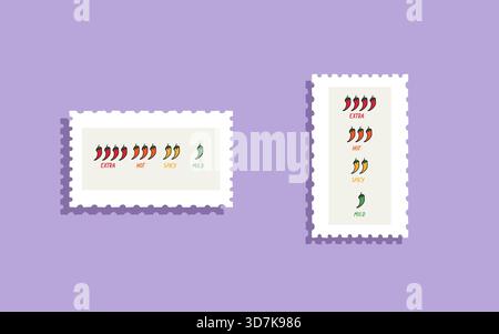 Illustration de l'échelle de chaleur de piment sur un fond de timbre-poste Illustration de Vecteur