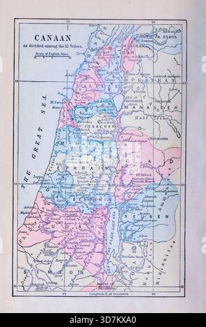 Carte représentant Canaan divisé entre les douze tribus publiée en 1893 Banque D'Images