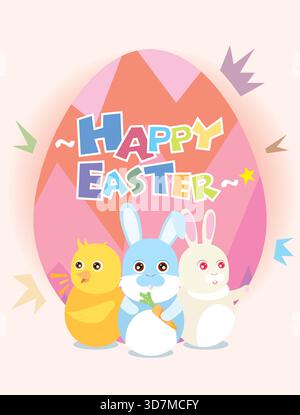 Joyeuses pâques avec lapin et poussin illustration vectorielle graphique EPS 10 Illustration de Vecteur
