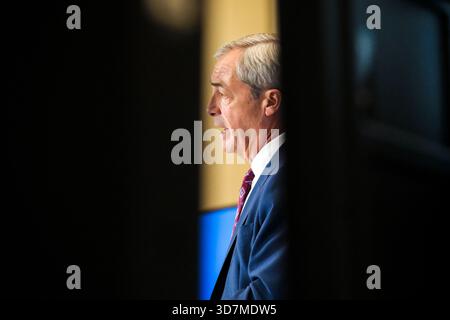 Westminster, Londres, Royaume-Uni. 26 novembre 2025. Conférence de presse du Parti réformiste au Royaume-Uni : réaction budgétaire. Nigel Farage. Credit : Matthew Chattle/Alamy Live News Banque D'Images