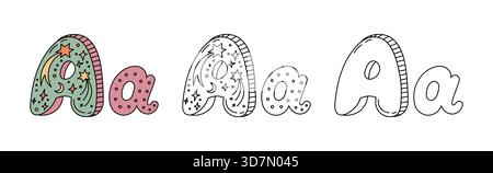 Lettre A stylisée de l'alphabet dans le thème céleste avec étoiles lune et accents pointillés idéal pour le matériel éducatif de marque et la décoration des enfants. Illustration de Vecteur