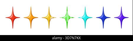 Icônes d'étoiles 3D colorées avec des effets d'éclat brillant. Cet ensemble arc-en-ciel éclatant présente de jolies formes abstraites et des éléments scintillants Illustration de Vecteur