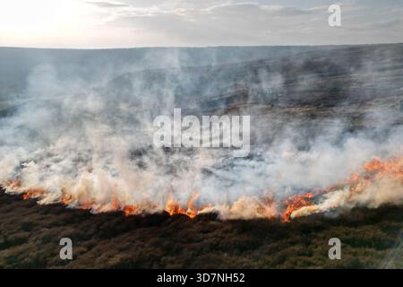 Feu de landes sur Blakey Ridge, parc national de North York Moors Banque D'Images
