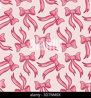 Arcs roses motif sans couture répétant, rubans délicats dans des tons roses doux, des boucles et des queues croisées créant une texture vectorielle charmante et aérée Illustration de Vecteur